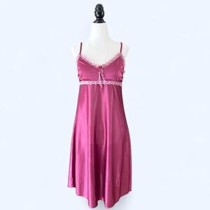 Pink Women’s Lace Trim Feminine Ethereal Slip Dress Lingerie Nightgown Small